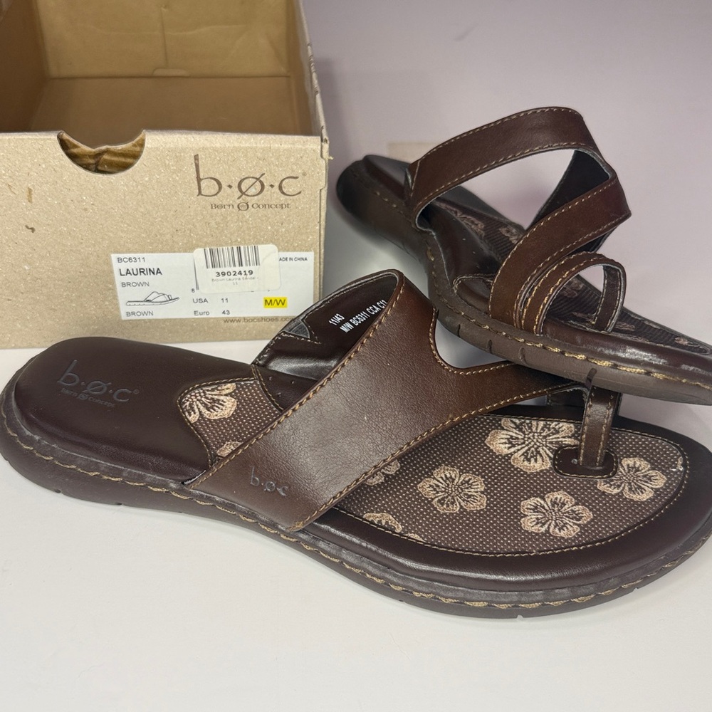 BOC brown Laurina‎ Thong Sandals Toe Ring Faux Leather Bc6311 Women Size USA 11
